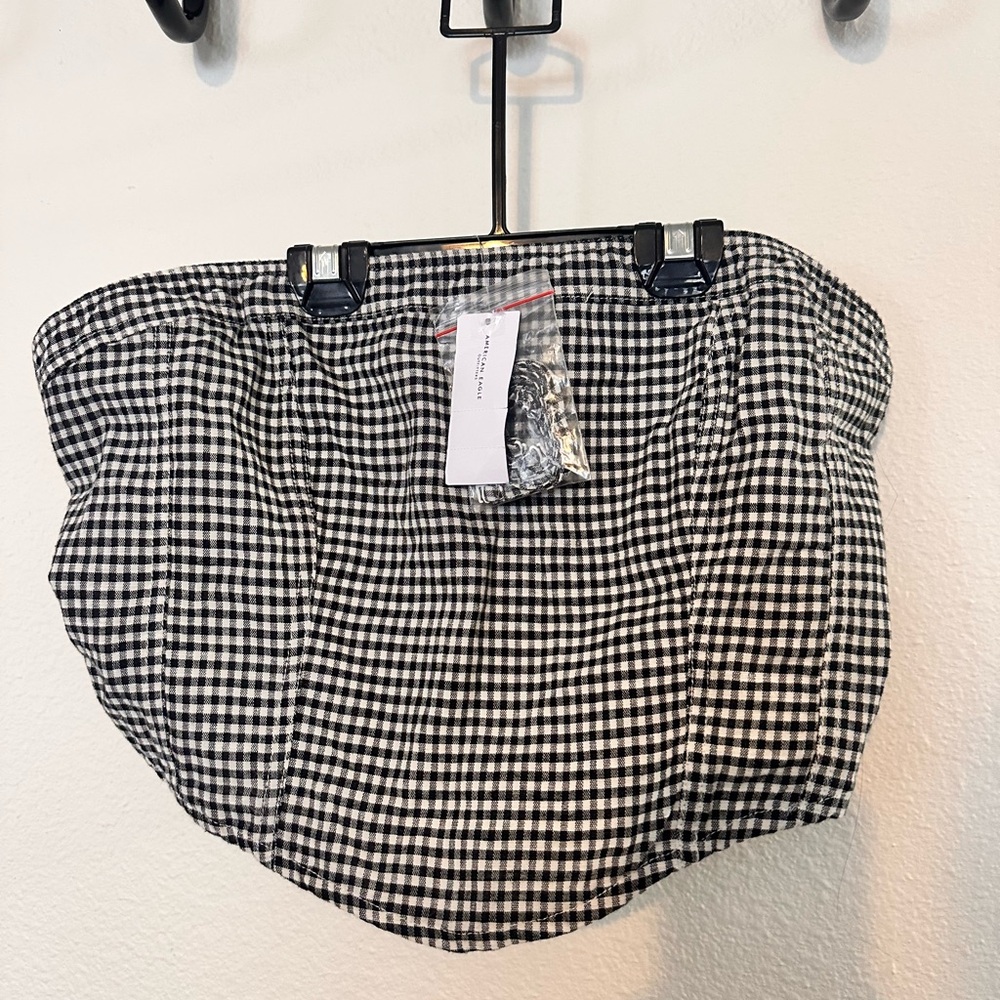 American Eagle Gingham Strapless Black White Bustier Tube Top Size Large NWT
